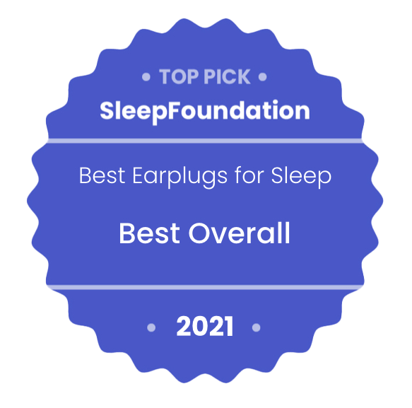 "Best Overall Earplugs" award badge from Sleep Foundation